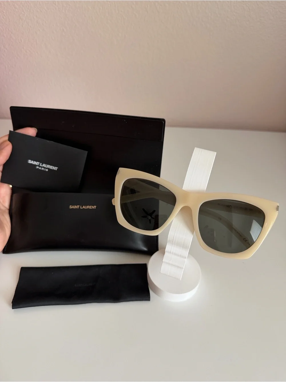 Saint Laurent SL 276 MICA Ivory Cat-Eye Sunglasses Complete Set